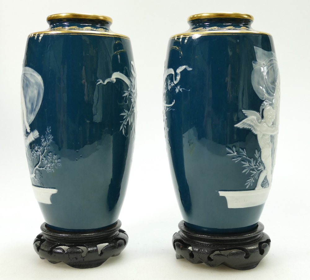 A pair of Minton Pâte-sur-Pâte vases by Alboin Birks, late 19th/early 20th century, - Image 4 of 5