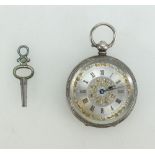 Silver ladies fob watch with silvered and gilded dial