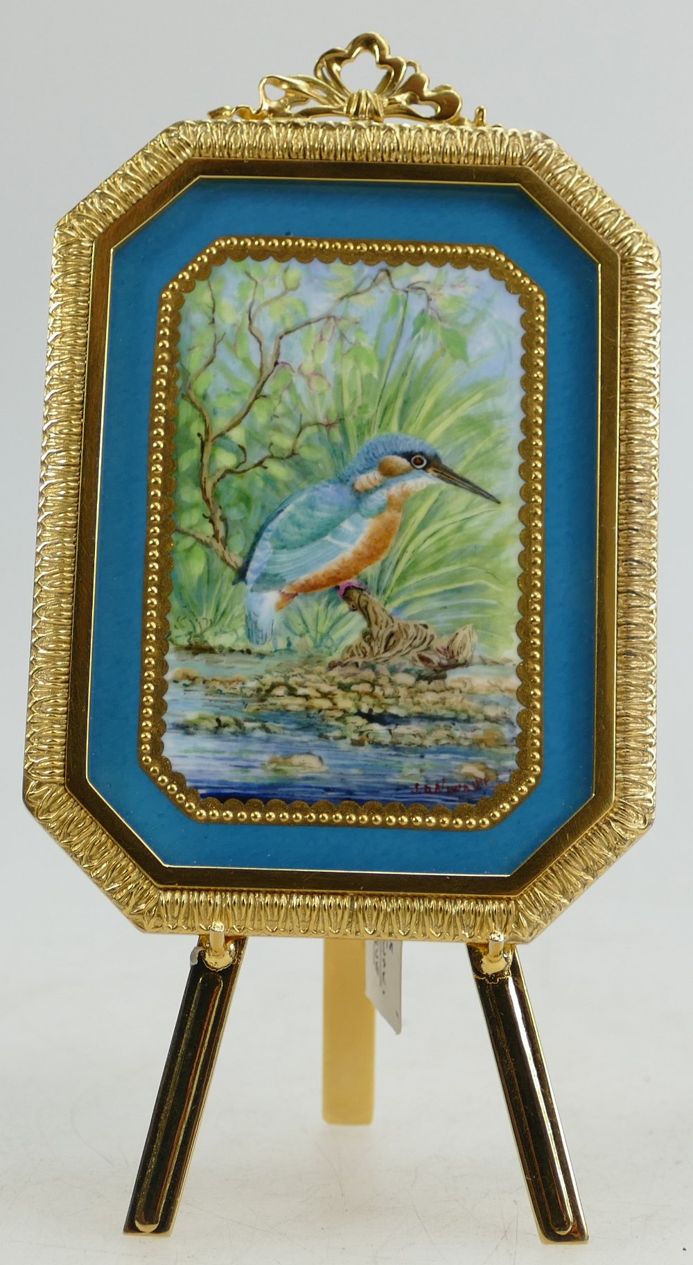 Lynton Porcelain company miniature plaque handpainted with a Kingfisher by S D Nowaki,
