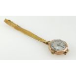 9ct rose gold ladies wristwatch with 9ct gold bracelet, total weight 17.
