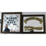 Vintage advertising mirrors for Kings Head navy rum and gin together with Spanish Gold Demerara