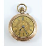 14K gold & enamel Continental 19th century ladies pocket fob, watch not working,