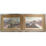 PHIL HIPS - Pair of large 19th century oil on canvas Highland landscape scenes in gilt frames 39cm
