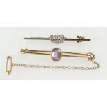 9ct bar brooch set with amethyst and another set with diamond crown, 5.