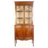 Edwardian mahogany inlaid display cabinet over 2 door cupboard base.
