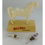 White Horse plastic advertising figure together with two similar ceramic optics.