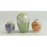 Lise B Moorcroft Studio Pottery vase decorated with Snowdrops and smaller similar vases,