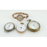 A collection of watches including ladies 9ct rose gold wristwatch, 9ct small fob pocket watch,