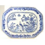 Chinese early 19th century blue & white porcelain platter decorated with birds in landscape with