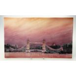 Wedgwood unusual rectangular plaque hand painted & airbrushed with London Bridge scene at dusk with