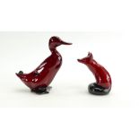 Royal Doulton flambe model of large drake and seated fox,