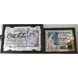Vintage framed advertising mirrors featuring Coca Cola,