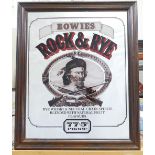 Vintage advertising mirrors for Stillbrook American Deluxe Bourbon and Bowies Rock and rye whisky,
