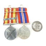 A pair of world war medals awarded to Eric Thompson to include Voluntary Medical Service Medal,