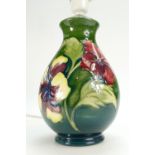 Moorcroft Hibiscus pattern lamp base. 26cm/10.25" high.