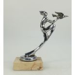 1930's Chrome car mascot mounted on marble base,