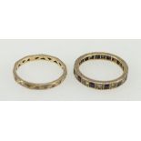 9ct gold ladies sapphire & diamond eternity ring and 9ct eternity ring, 4.