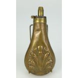 19th century ornate brass powder flask,