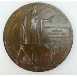 A first world war bronze death plaque for George Thomas Hill