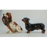 Royal Doulton dogs Setter with Pheasant HN1028 and Dachshund HN1128 (2)