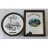 Vintage advertising mirrors for Bells Finest extra special old scotch whisky and Southern Comfort