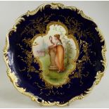 Coalport cabinet plate handpainted of a woman by garden pedestal by J Keeling,