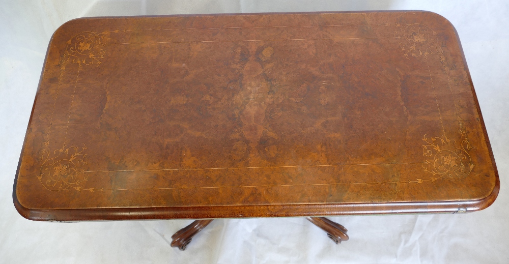 Victorian burr walnut inlaid fold over card table with oval top, - Image 4 of 5