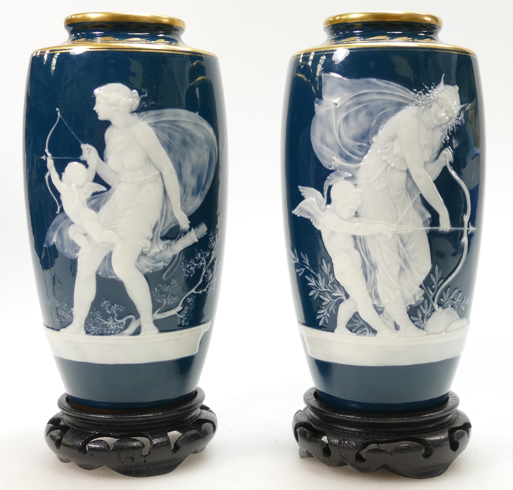 A pair of Minton Pâte-sur-Pâte vases by Alboin Birks, late 19th/early 20th century,