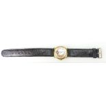 9ct gold gents vintage mechanical wristwatch with leather strap