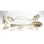 A collection of silver items including large ladle hallmarked London 1838,