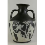 19th century Wedgwood large jasperware Portland vase in white on black colourway,