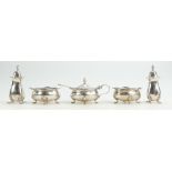 Silver 5 piece cruet set,