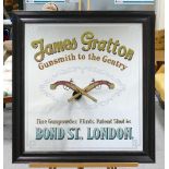Vintage framed advertising mirror for James Gratton Gunsmith to the Gentry, Bond Street,