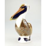 Royal Crown Derby Paperweight Brown Pelican with gold stopper.