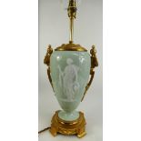 French 19th Century porcelain pâte-sur-pâte lamp decorated with Grecian lady with amphora and