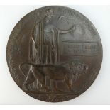 A first world war bronze death plaque for Thomas William Young