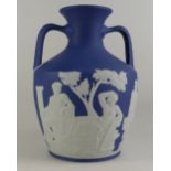 Wedgwood prestige large jasper ware Portland vase in white on dark blue colourway,