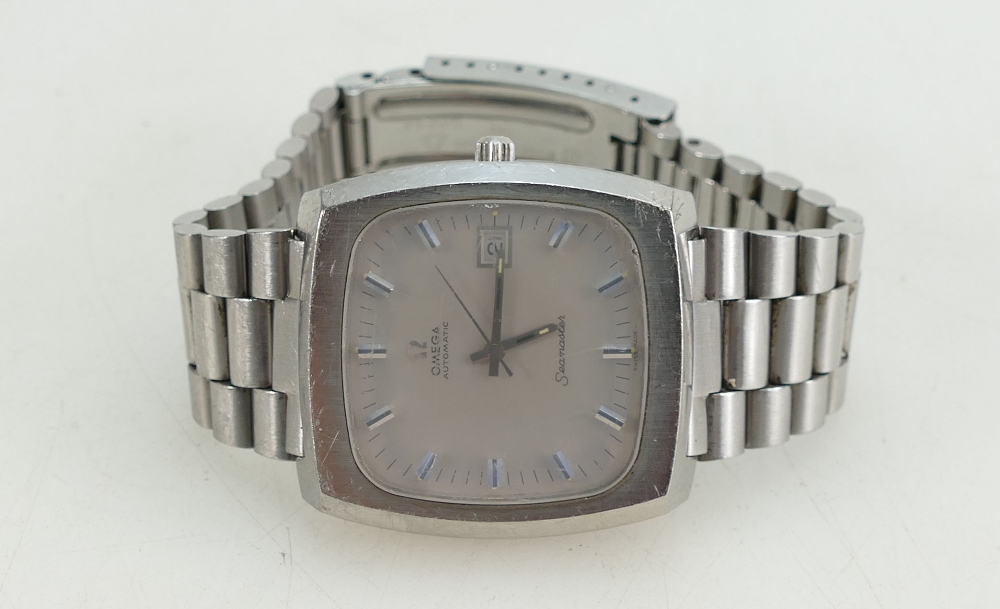 1970's Omega Seamaster big square automatic stainless steel wristwatch with steel bracelet