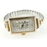 Elkington ladies gold oblong vintage wristwatch with gold plated expandable bracelet