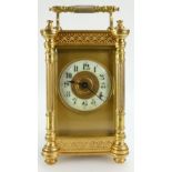 French carriage clock by F Appleby Paris in fine decorative gilded brass case. With key.