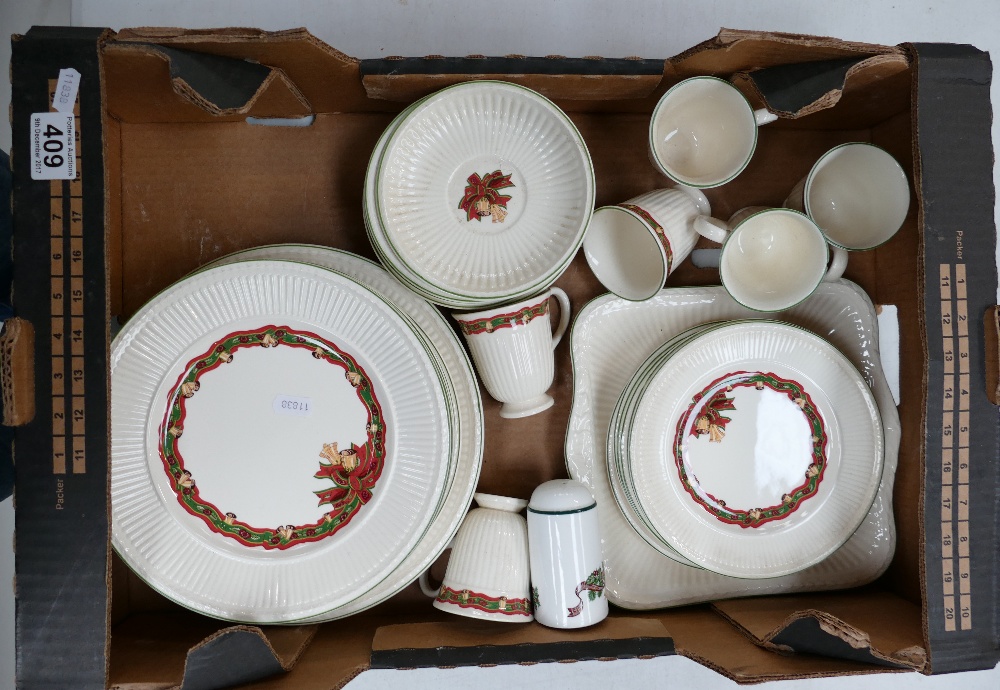 A collection of Wedgwood Queen's Ware, Christmas Time part tea set, to include mugs, plates,