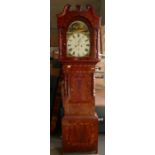 19th century Victorian 8 day mahogany cased longcase clock with painted arch dial.