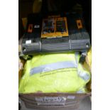 A Dewalts Stack Cart with 7 Conqueror XL high visibility jackets.