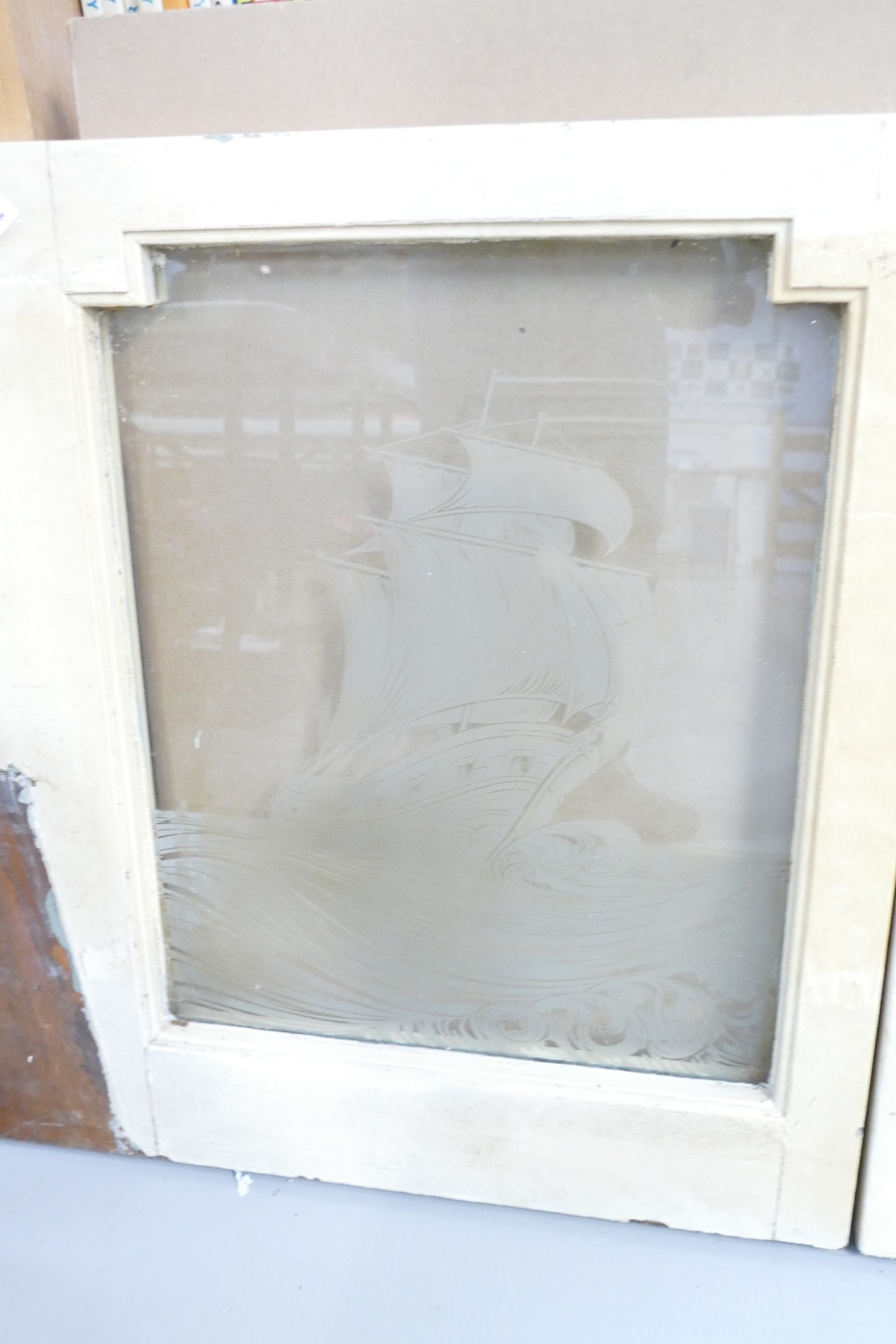 Pair etched glass windows decorated with - Image 2 of 2