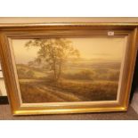 Framed oil on canvas country landscape, signed Dipnall 20x29