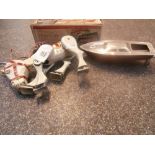 Boxed 1950s superjet speed boat together with a die cast Muffin the Mule puppet