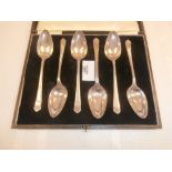 Cased set6 silver dessert spoons Birmingham maker BBSLD 6.5oz