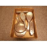 3 Piece machined brush and mirror set Cher 1930 maker WH, together with 2 rococo embossed silver