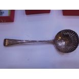 George III silver sifter spoon with chased detail, London 1801 William Sumner 6''