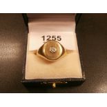 9ct gold gents signet ring set with a single diamond 13g